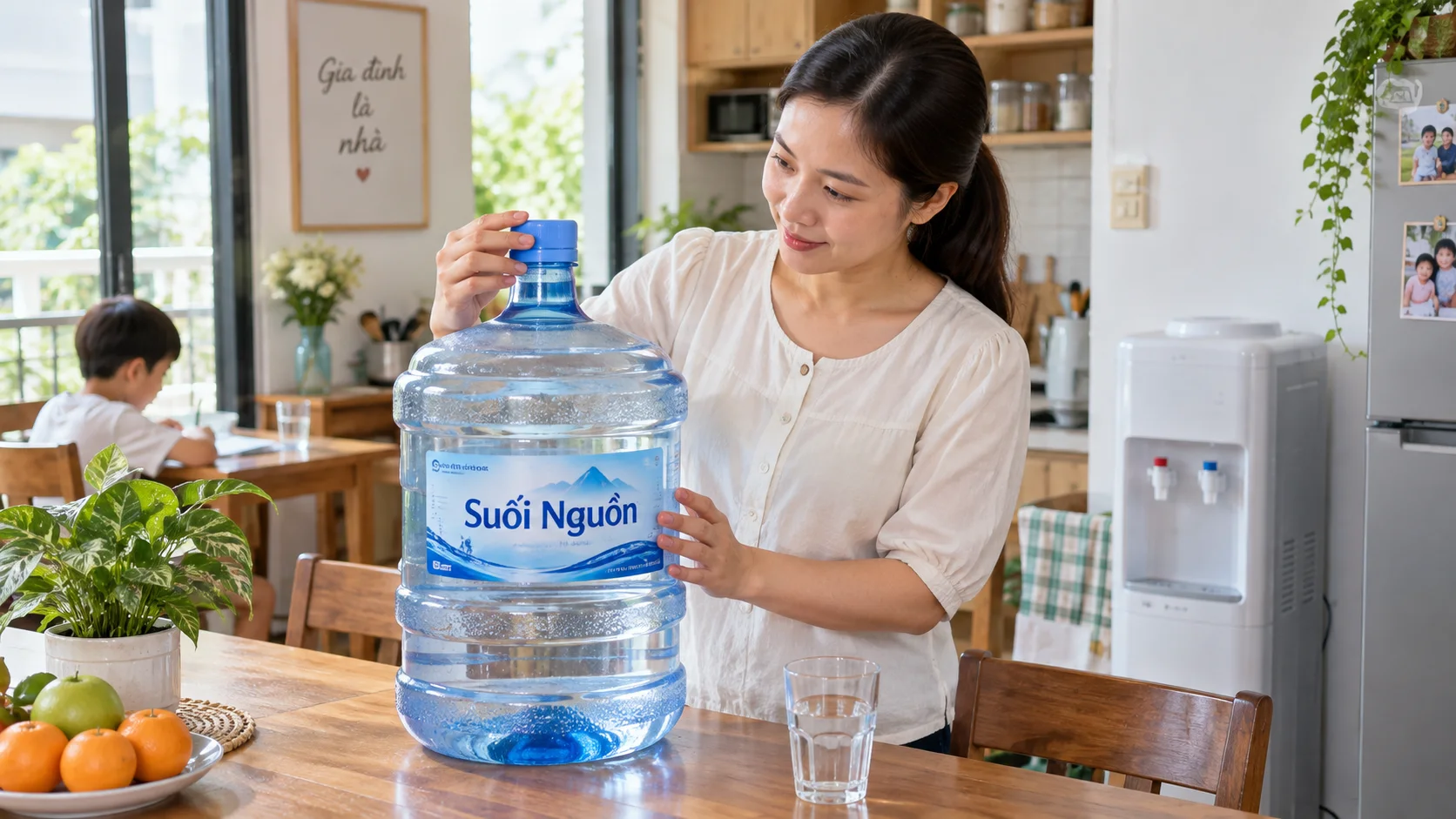 nước uống đóng bình phù hợp cho gia đình